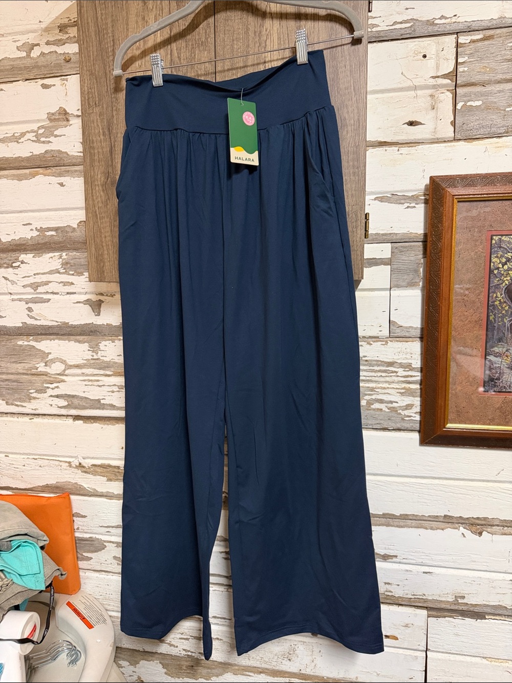HALARA Navy Wide-Leg Pull-On Pants